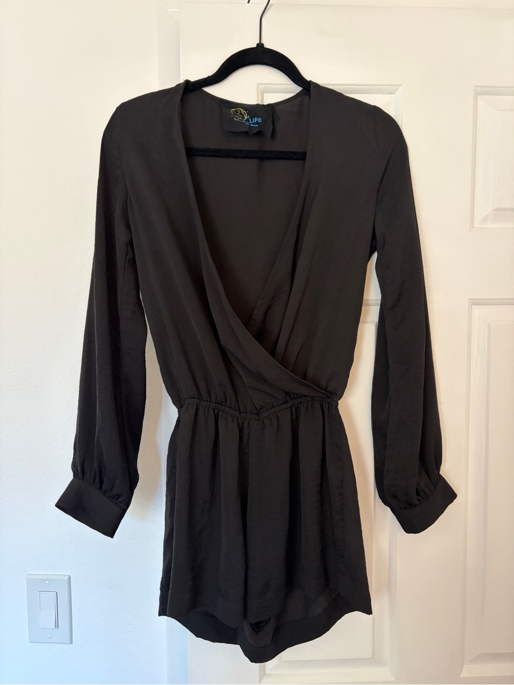 Blue Life Black Long-Sleeve Surplice Romper